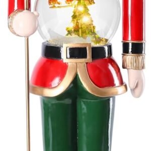 Bdor 30-Inch Nutcracker Soldier with Rotating Snow Globe – Limited Edition Handcrafted Christmas Decoration for Home, Office, Holiday Display