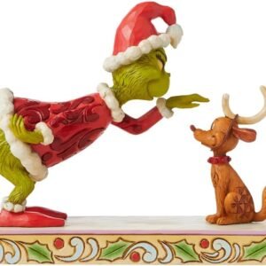 Enesco Dr. Seuss Grinch by Jim Shore Santa Grinch Petting Reindeer Max Figurine, Grinchmas Stone Resin Hand Crafted Collectible Christmas Figurines Home Decor Sculpture Statue, 5.5 Inch, Multicolor