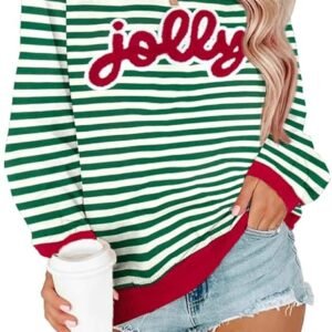 ASTANFY Christmas Sequins Sweatshirts Women Jolly Glitter Patch Crewneck Sweater Xmas Long Sleeve Pullover Top