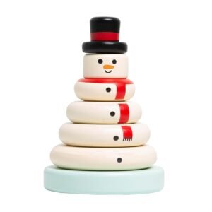 Pearhead Christmas Snowman Stacking Toy Set, Holiday Toys for Toddlers, Baby Nursery Holiday Décor, Wooden Sorting and Stacking Tower Educational Toy, for Kids