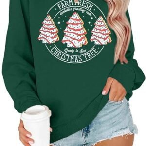 MOUSYA Farm Fresh Christmas Tree Cakes Sweatshirt Woman Christmas Crewneck Sweater Xmas Gifts Top Casual Long Sleeve Tops
