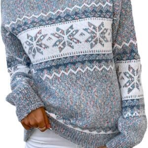 JUNBOON Women’s Casual Leopard Print Knitted Pullover Sweaters Long Sleeve Crew Neck Jumper Tops