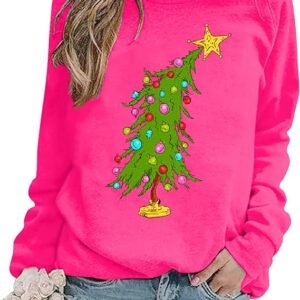 Christmas Sweatshirts for Women Cute Christmas Tree Graphic Long Sleeve Shirt Xmas Holiday Party Pullover Blouse