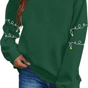 Christmas Sweatshirt Women Christmas Light Sweatshirts Merry And Bright Xmas Long Sleeve Shirts Crewneck Pullover Tops