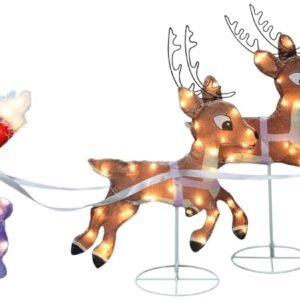 Rudolph The RED Nosed Reindeer with Santa and Friends Sleigh Christmas Holiday Lighted DÉCOR 4PIECE Set