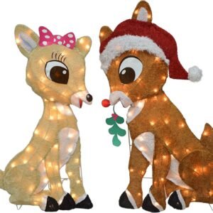32" Rudolph & Clarice 2D Sitting with Mistletoe Christmas Decor White