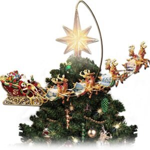 Thomas Kinkade Holidays in Motion Rotating Illuminated Tree Topper Animated Christmas Decor by The Bradford Editions